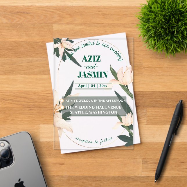 Pink blush floral Circle Acryleinladungen (Insitu (Einladungskarte))