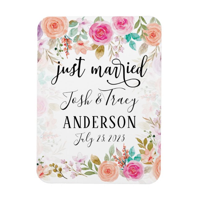 Pink Blush Floral Custom nur verheiratet Magnet (Vertikal)