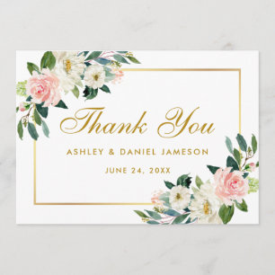 Pink Blush Floral Gold Hochzeit Vielen Dank Dankeskarte