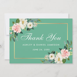 Pink Blush Floral Gold Neo Mint Hochzeit Vielen Da Dankeskarte