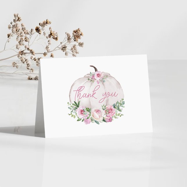 Pink Blush Floral Kleine Pumpkin Baby Dusche Dankeskarte (Von Creator hochgeladen)