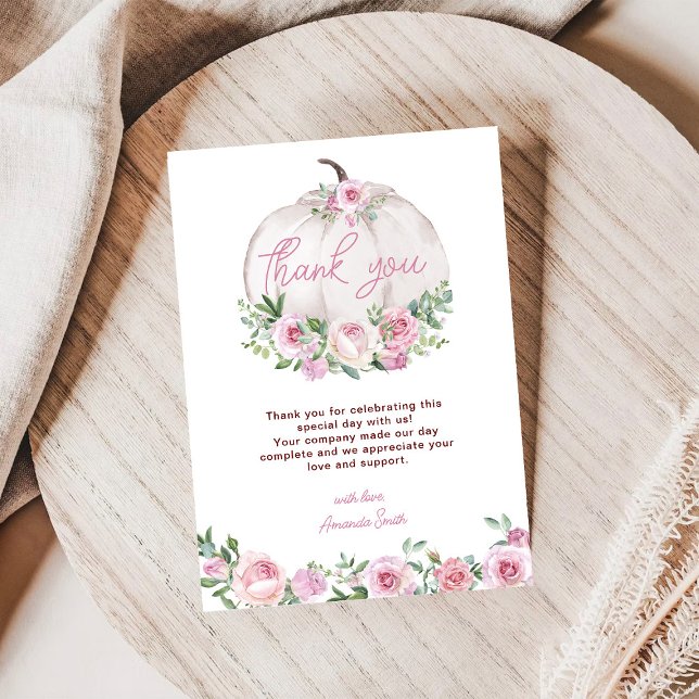 Pink Blush Floral Kleine Pumpkin Baby Dusche Dankeskarte (Von Creator hochgeladen)