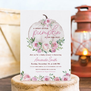 Pink Blush Floral Kleine Pumpkin Baby Dusche Einladung