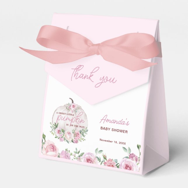 Pink Blush Floral Kleine Pumpkin Baby Dusche Geschenkschachtel (Vorderseite)