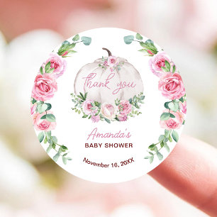 Pink Blush Floral Kleine Pumpkin Baby Dusche Runder Aufkleber