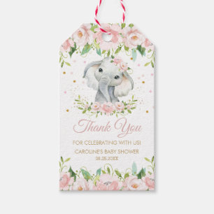 Pink Blush Floral Niedlich Elefant Danke Geschenkanhänger