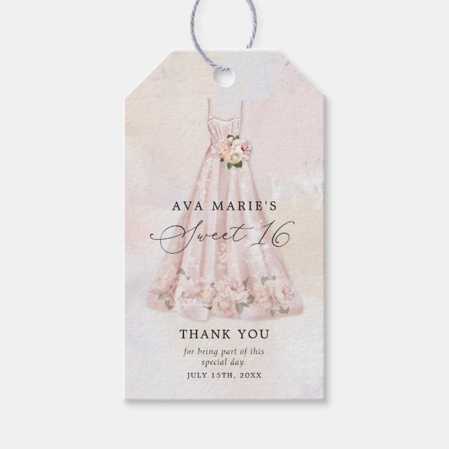 Pink Blush Floral Sweet 16. Vielen Dank Geschenkanhänger (Vorderseite)