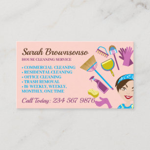 Pink Blush Girl Janitorial Glove Schürze Maid Visitenkarte