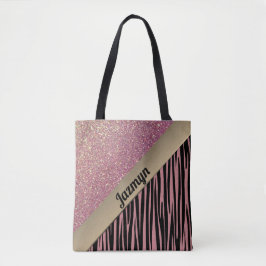 Pink Blush Glam Zebra Print Personalisiert Tasche