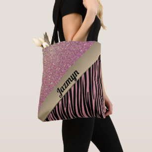 Pink Blush Glam Zebra Print Personalisiert Tasche