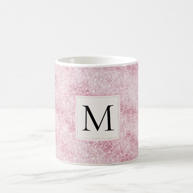Pink Blush Glitter Monogram Kaffeetasse (Mittel)