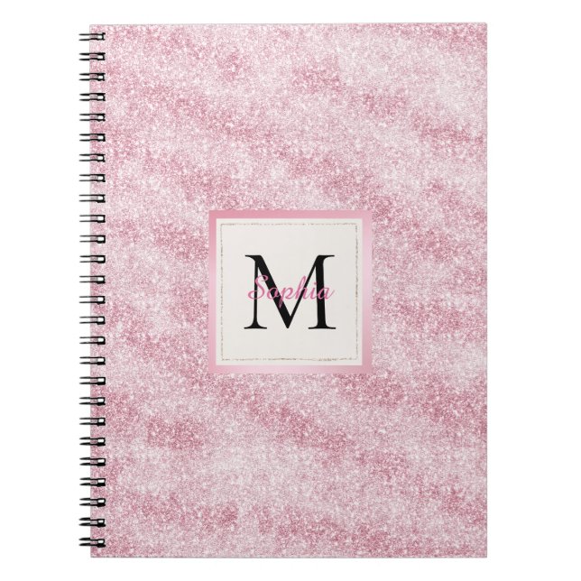 Pink Blush Glitter Monogram Notizblock (Vorderseite)