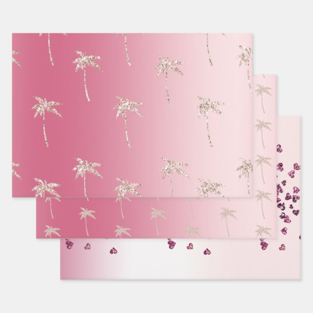 Pink Blush Glitzer Palm Trees Ombre Geschenkpapier Set (Set)