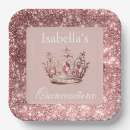 Pink Blush Glitzer Tiara Crown Quinceñera Pappteller
