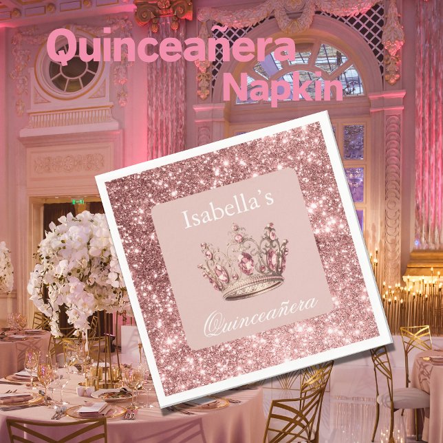 Pink Blush Glitzer Tiara Crown Quinceñera Serviette (Von Creator hochgeladen)