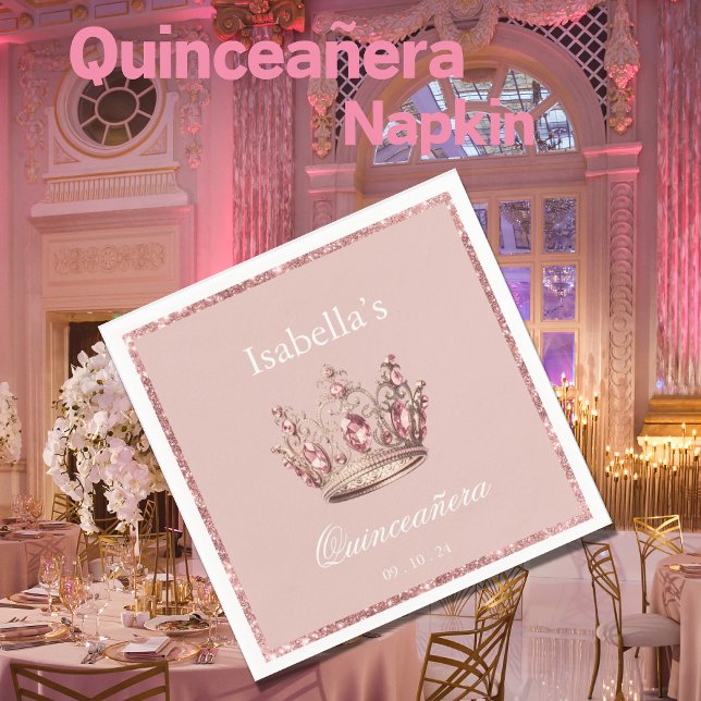 Pink Blush Glitzer Tiara Crown Quinceñera Serviette (Von Creator hochgeladen)