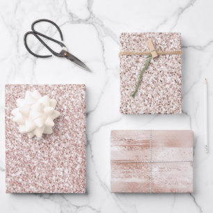 Pink Blush Glitzy Glitzer Geschenkpapier Set