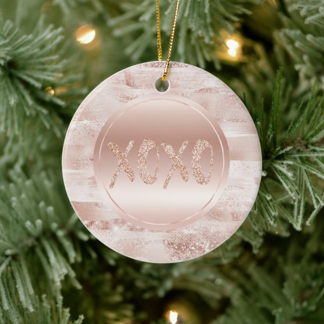 Pink Blush Glitzy Glitzer Sparkle XOXO Keramik Ornament (Baum)