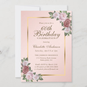 Pink Blush Gold Floral 60e anniversaire Invitation