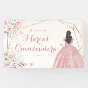 Pink Blush Gold Geometrie Blumenkatze Quinceñera G Banner