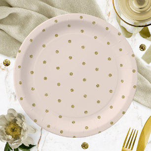 Pink Blush Gold Glitzer Polka Dot Pattern Pappteller