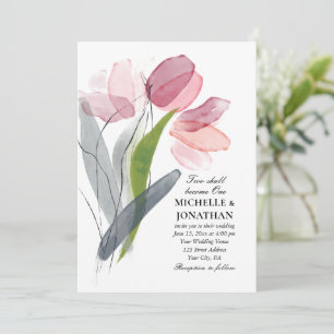 Pink Blush Gray Tulips Moderne Christliche Hochzei Einladung