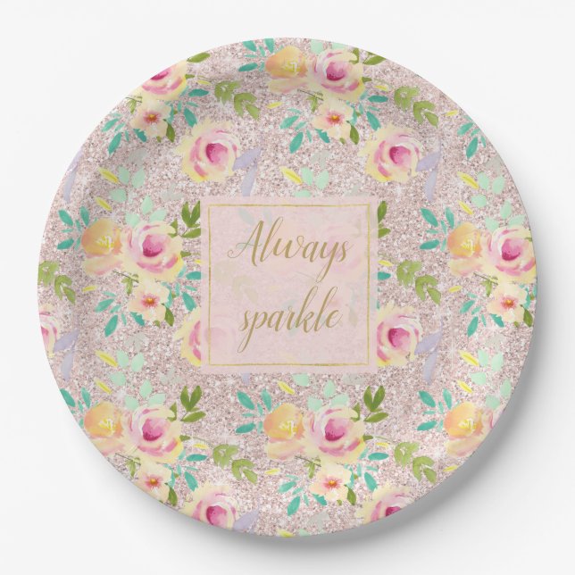 Pink Blush Imitate Glitzer Sparkor Pappteller (Vorderseite)