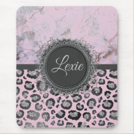 Pink Blush Marmor Glittery Leopard Personalisiert Mousepad