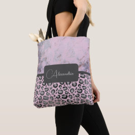 Pink Blush Marmor Glittery Leopard Personalisiert Tasche