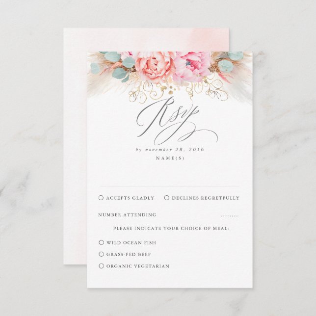 Pink Blush Pampas Grass Wedding RSVP (Vorne/Hinten)