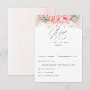 Pink Blush Pampas Grass Wedding RSVP Karte