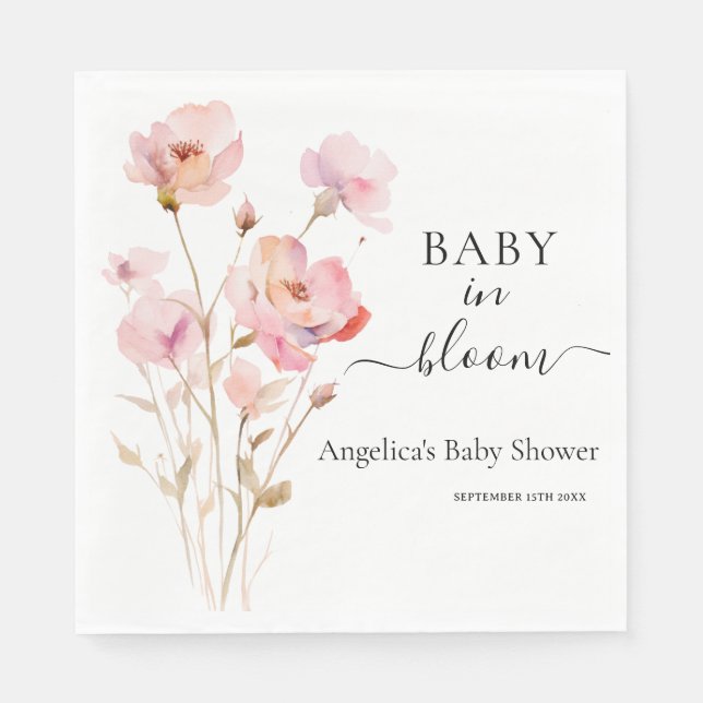 PINK BLUSH PASTEL WATERCOLOR ROSE SERVIETTE (Vorderseite)