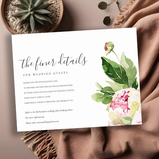 PINK BLUSH PEONY EUCALYPTUS FLORAL WEDDING DETAILS BEGLEITKARTE (Von Creator hochgeladen)