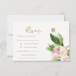 Pink Blush Peony Floral Wasserfarbe Hochzeit Rsvp Karte