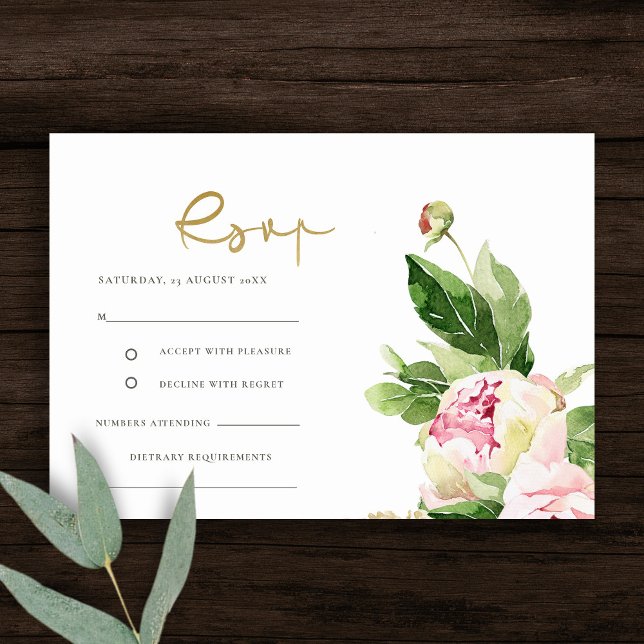 PINK BLUSH PEONY FLORAL WATERCOLOR WEDD RSVP BEGLEITKARTE (Von Creator hochgeladen)