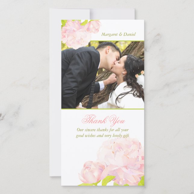 Pink Blush Peony Wedding Danke Foto Card (Vorderseite)
