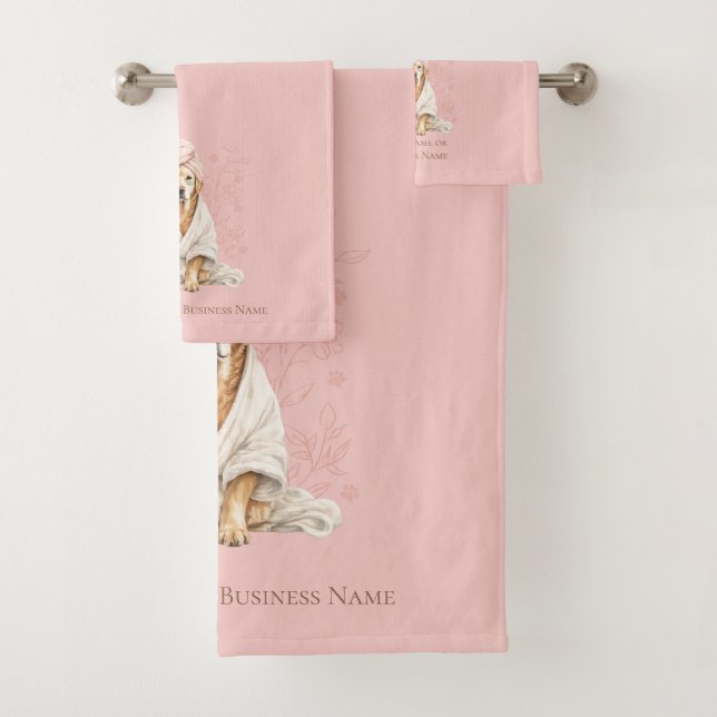 Pink Blush Personalized Dog Groomer Spa Towel (En situation)