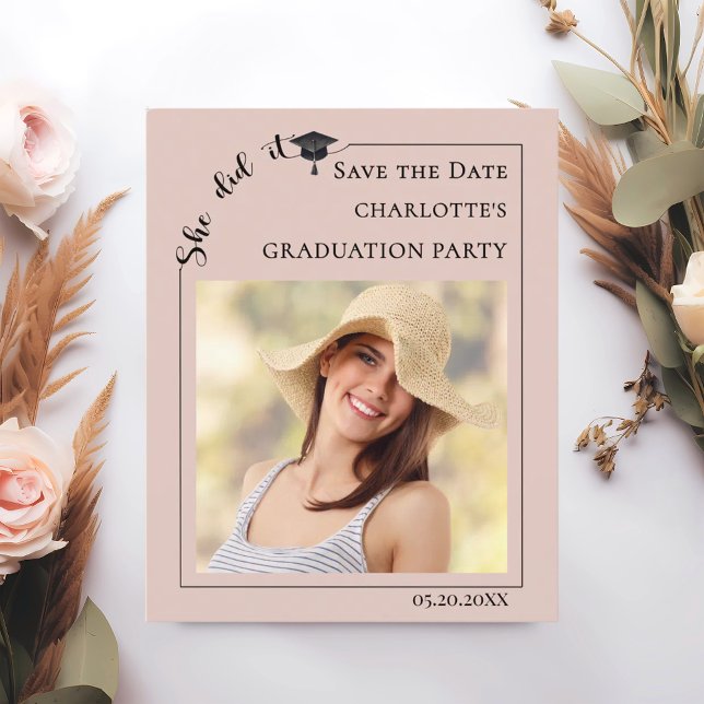 Pink Blush Photo Graduation Party Save the Date Flyer (Von Creator hochgeladen)