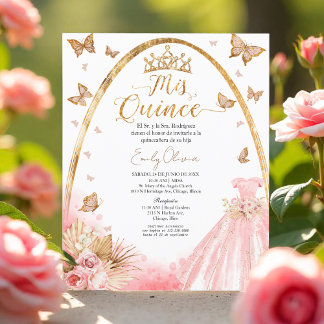 Pink Blush Quinceanera Haushalt Spanien Einladung