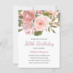 Pink Blush Rose Gold 50. Geburtstagsparty Einladun Einladung