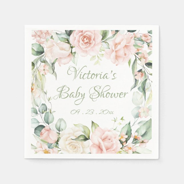 Pink Blush Sage Personalisierte Blütendusche Serviette (Vorderseite)