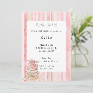 Pink Blush Stripes Macaroon Rose Bloral Geburtstag Einladung