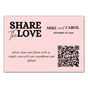 Pink Blush Teilen Sie die Liebe Foto QR Code Hochz Tischnummer