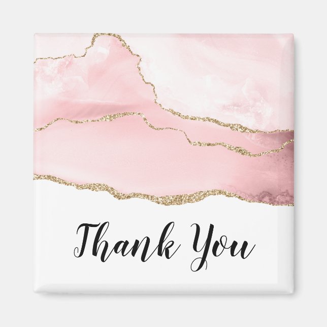 Pink Blush Tor mit Gold Ribbon Vielen Dank Magnet (Vorne)