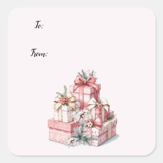 Pink Blush und blühende Weihnachten Quadratischer Aufkleber (Vorderseite)