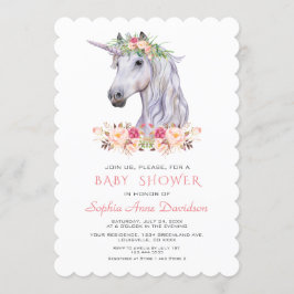 Pink Blush Wasserfarbe Einhorn Girl Babydusche Einladung