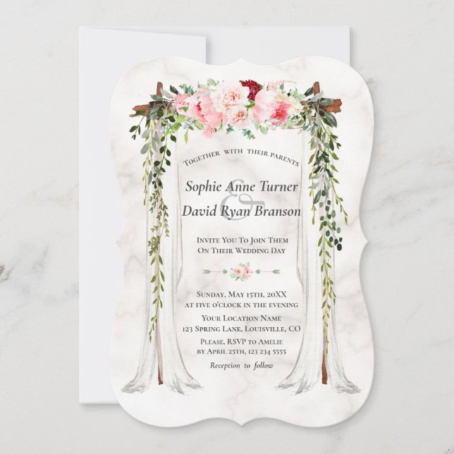 Pink Blush Wild Bloom Blume Canopy Hochzeit Einladung (Vorderseite)