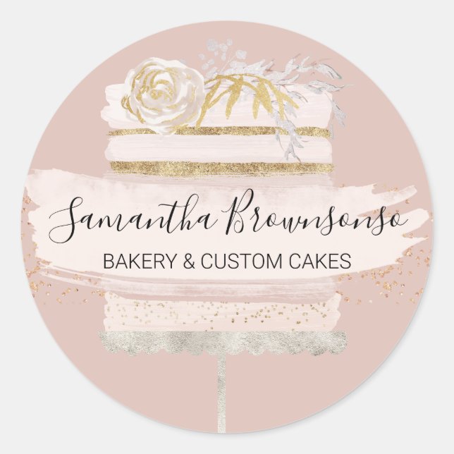 Pink Blush Zuhause Bäckerei Hochzeitstorte Runder Aufkleber (Vorderseite)