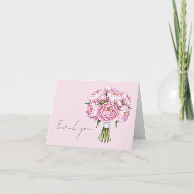 Pink Blushing Peony Elegante Heartfelt Vielen Dank Dankeskarte (Vorderseite)