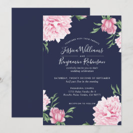 Pink-Blütenpink-Peony mit Hochzeit in der Marine Einladung